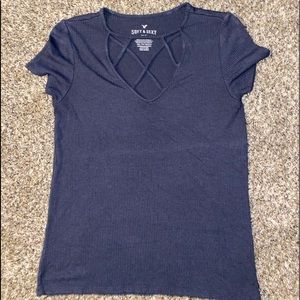 American Eagle Soft and Sexy Navy Blue Rib Tee